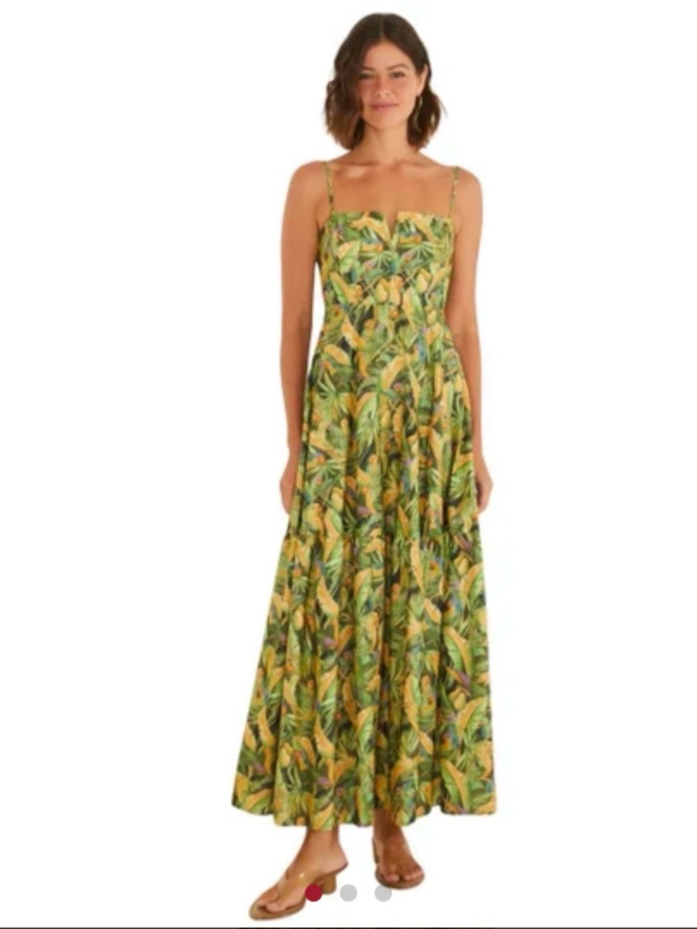 FARM Rio: Tropical Leaf Strapless Maxi Dress in Green and Yellow - Picture 3 of 7